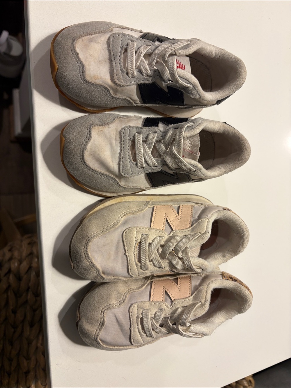 New Balance Kids Sneakers in White, Light Gray, Black and Pink